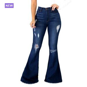High Waisted Stretch Flare Jeans with 5-Pocket Design